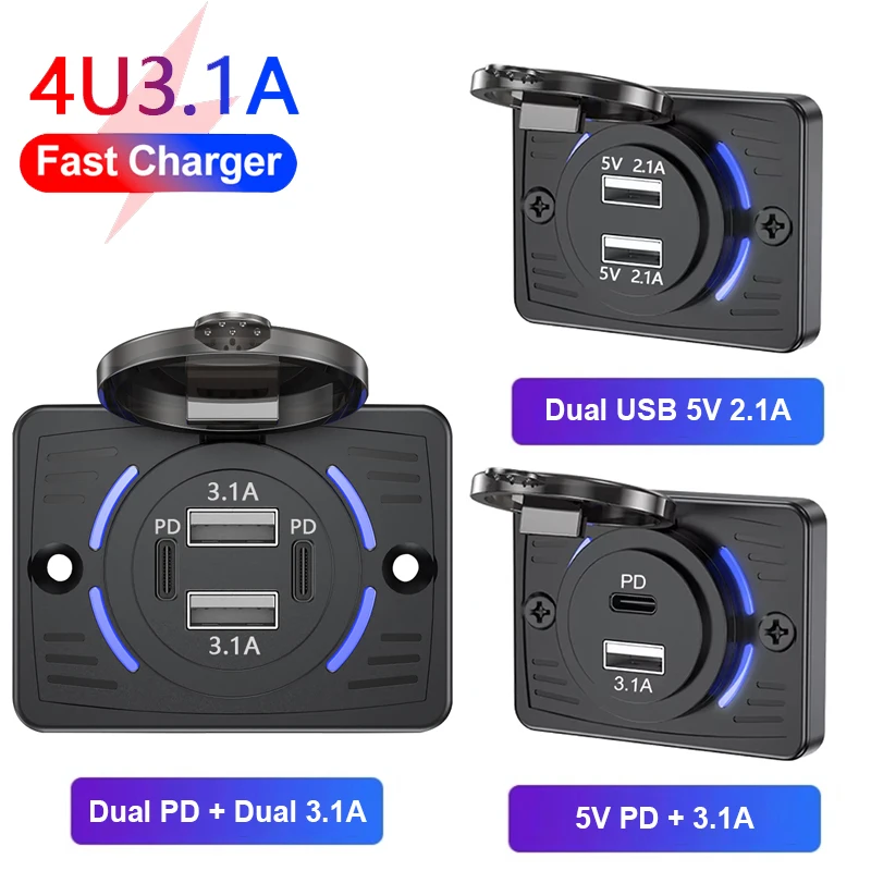 Car Accessories Thailand - 12V-24V 듀얼 USB QC3.0 PD 3.1A/2.1A