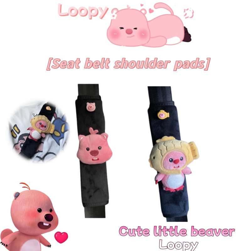 Car Accessories Girly - 카시트 안전벨트 장식 플러시 비버 블랙
