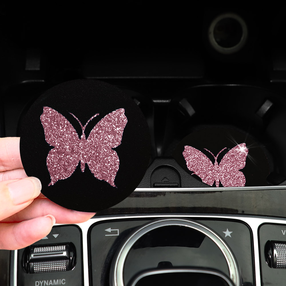 Car Accessories For Women - 여성용 귀여운 핑크 나비 반짝이 라이트