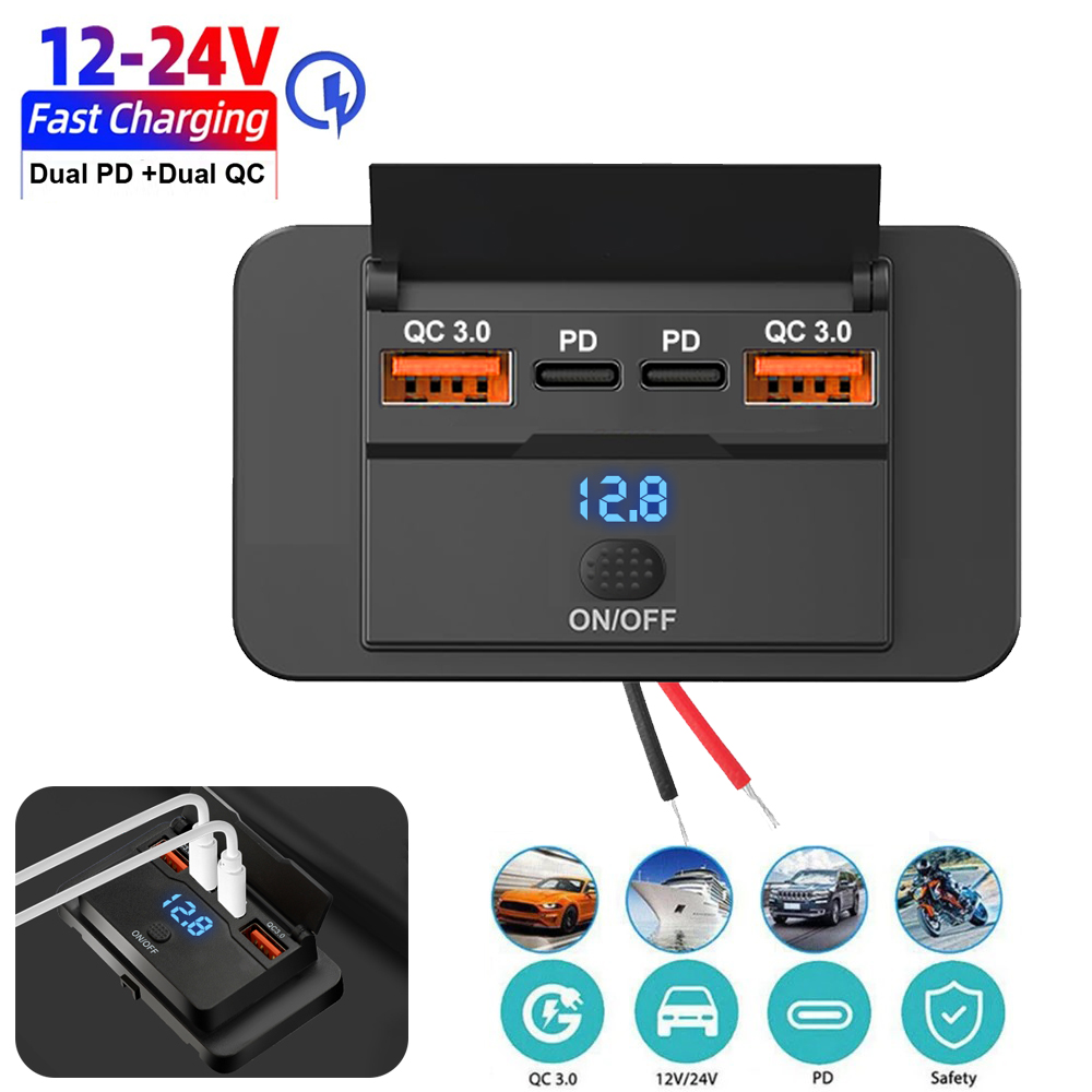 새로운 4 포트 자동차 충전기 소켓 패널 12V/24V - Car Accessories Thailand 리뷰 및 가격