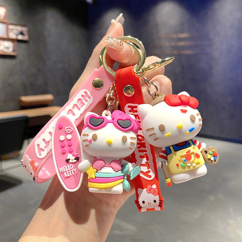 찻잔 열쇠고리 여성 귀여운 만화 헬로 키티 열쇠고리 소 - Car Accessories Girly 리뷰 및 가격