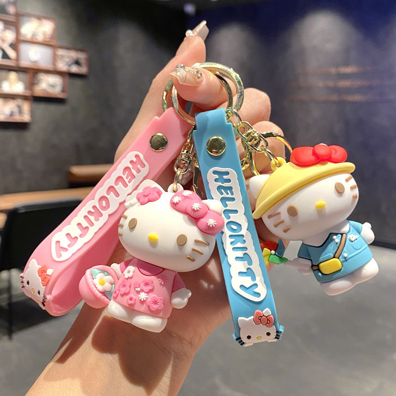 찻잔 열쇠고리 여성 귀여운 만화 헬로 키티 열쇠고리 소 - Car Accessories Girly 리뷰 및 가격
