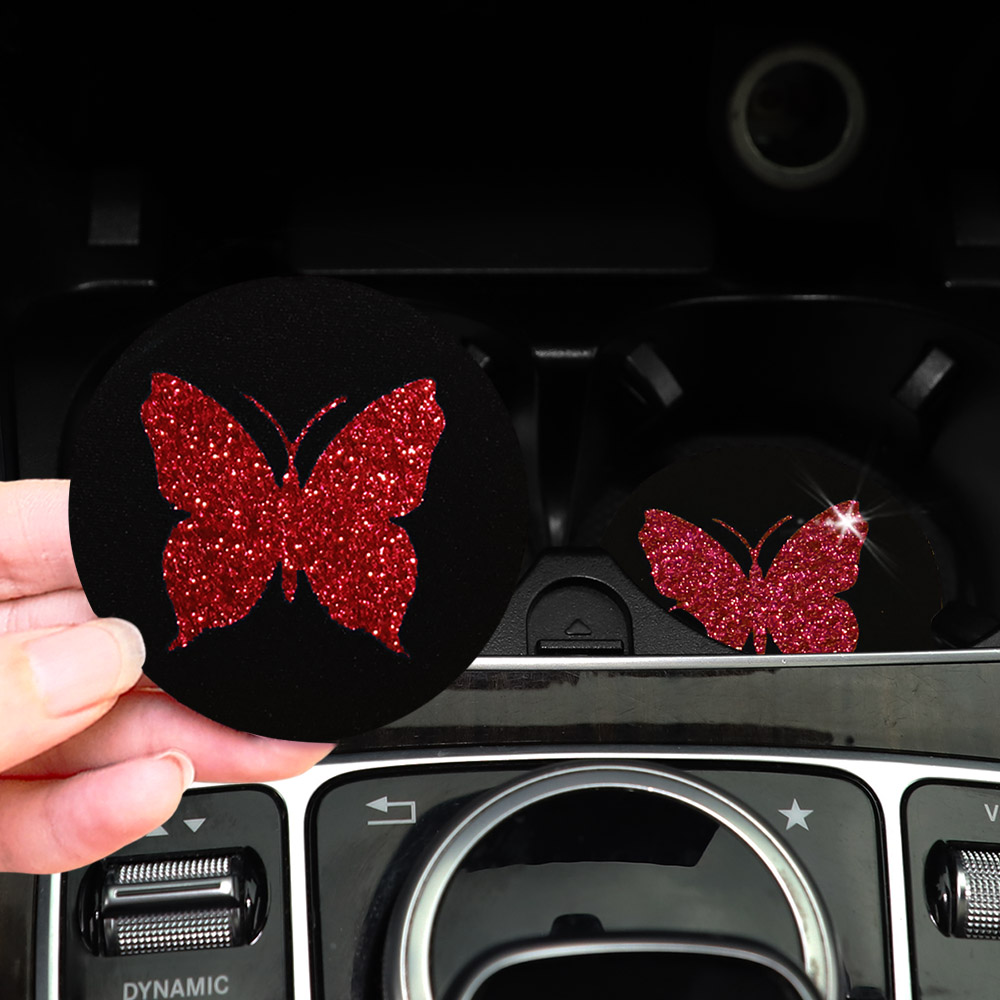 여성용 귀여운 핑크 나비 반짝이 라이트 자동차 물컵 패 - Car Accessories For Women 리뷰 및 가격